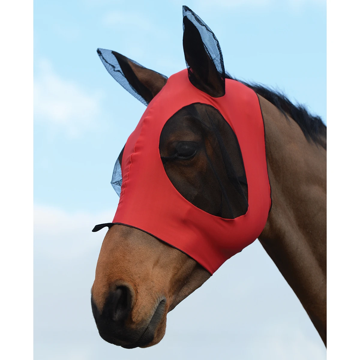 Vliegenmasker WeatherBeeta Bug Eye With Ears Rood-zwart 1 Vliegenmasker WeatherBeeta Bug Eye With Ears Rood-zwart