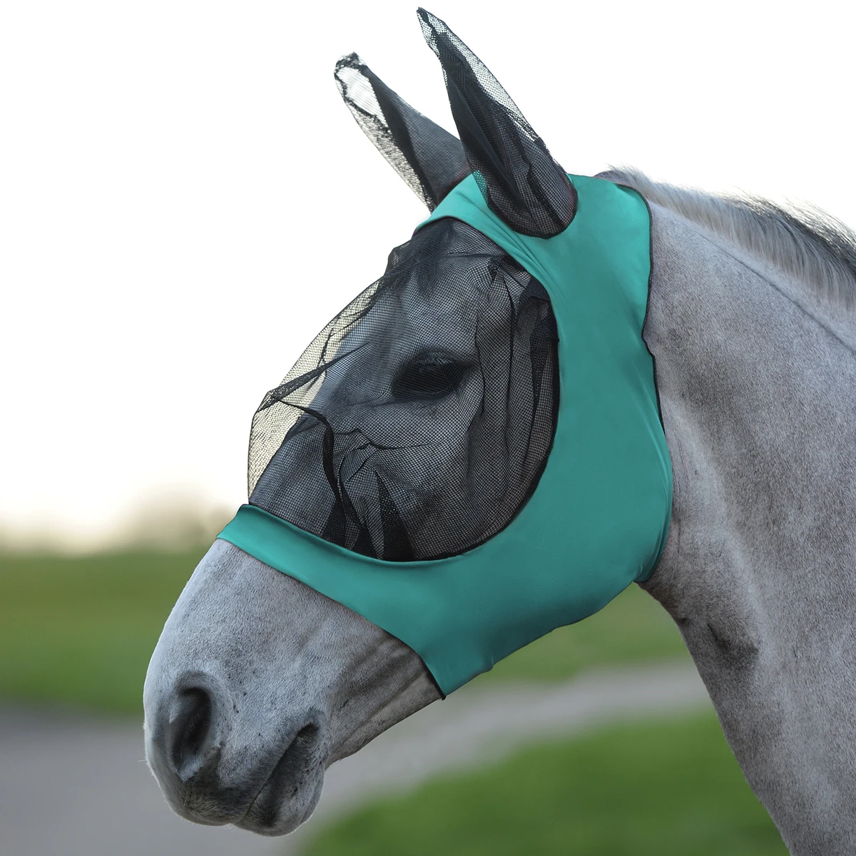 Vliegenmasker WeatherBeeta Stretch Eye With Ears Turquoise-zwart 1 Vliegenmasker WeatherBeeta Stretch Eye With Ears Turquoise-zwart